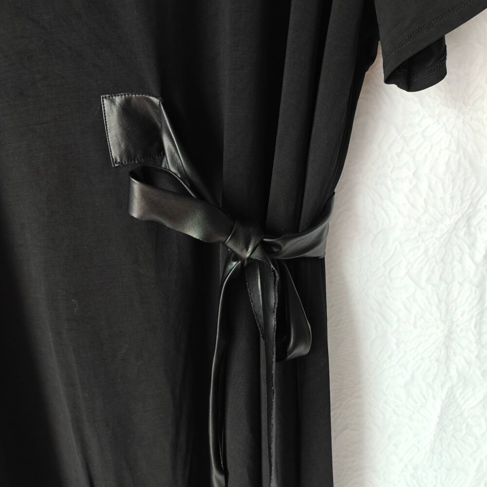Anthropologie DOLAN Belted Mini Dress Faux Leather Side Belt Black Cupro Size 1X - Picture 3 of 9